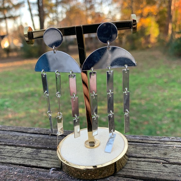 Metal Abstract Dangle Earrings - Picture 2 of 4